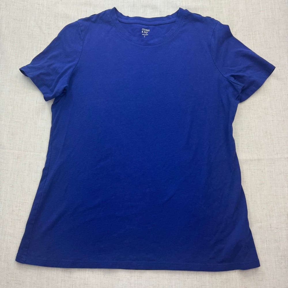 Crown & Ivy Womens Royal Blue Cotton Modal Short Sleeve Crew‎ Neck T-Shirt L